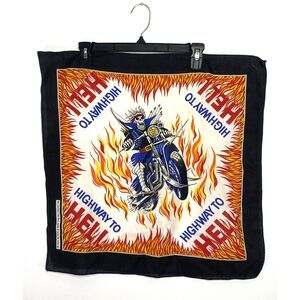 Vintage 80s Biker Skull Bandana USA Made Rocker Metalhead Highway To Hell Scarf